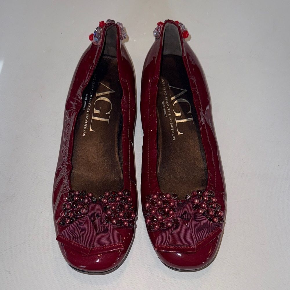 AGL Women's Deep Red Embellished Flats